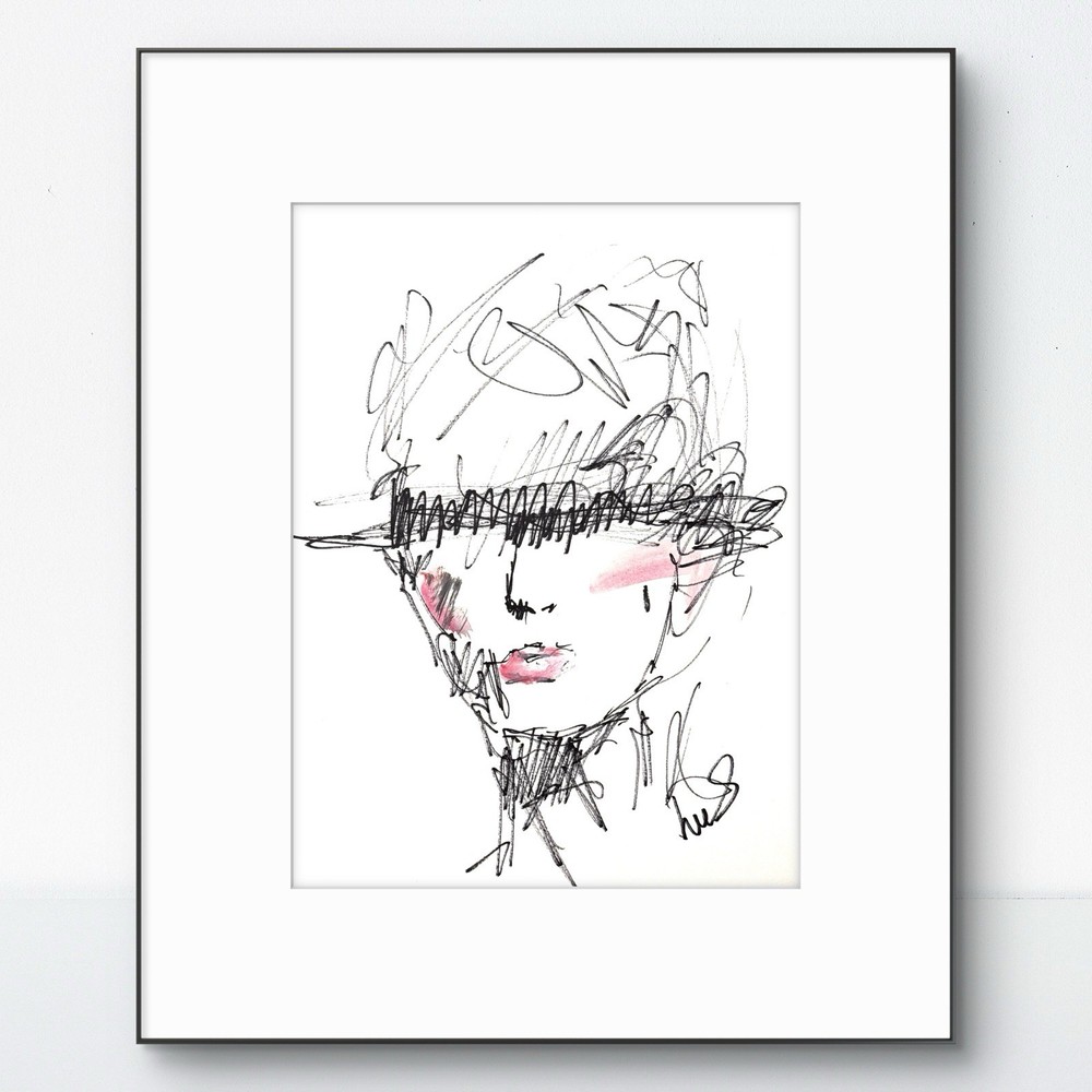 SAMATOWIC Woman in a Hat 9X12 Abstract Expressionism Paper Original Signed 29