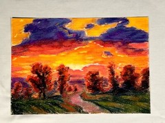 Original Art Soft Pastel Sunset Landscape Impressionism Vibrant Colors 29.5x21cm