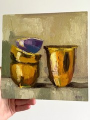 Original Oil Painting Still Life Canvas Cups Vintage Abstract Kitchen Wall Decor