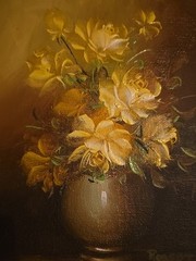 Robert Cox Original Oil Painting Floral Roses In Vase Framed