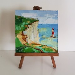 Beachy Head Lighthouse Original Painting England Seascape Modern Wall Artwork