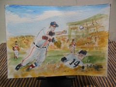 Bill Paxton Signed Original Watercolor Red sox Vs Yanks c/a 1946/ Fenway Park