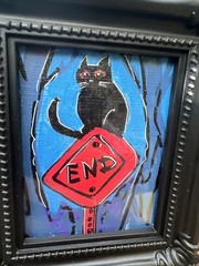 Black Cat,creepy ,Halloween ,cute,original,miniature Painting,small,mini,framed