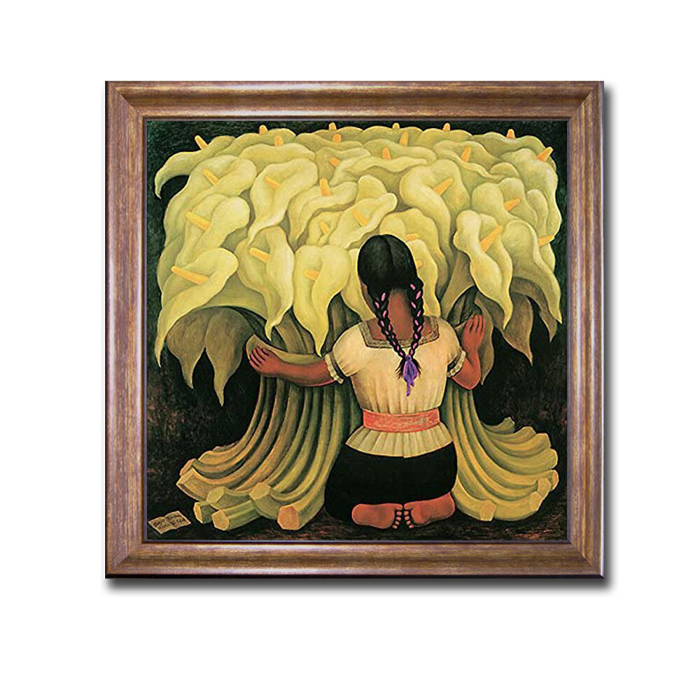 Bronze-Framed Girl With Lilies by Rivera Canvas Art (30 in x 30 in Framed Size)