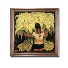 Bronze-Framed Girl With Lilies by Rivera Canvas Art (30 in x 30 in Framed Size)