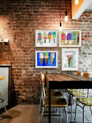 Strawberry Ice Cream Cone Colorful Modern Original Watercolor 9×12 Paper Signed