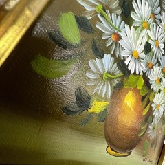 Vtg Signed Original Oil Painting Daisies Flowers Golden Anco Bilt Frame MCM