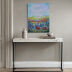 Original Wildflower Meadow Landscape Painting 18×24 Farmhouse Cottage Art