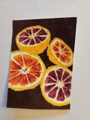 ACEO Original Abstract Acrylic Painting of a Blood Orange Fruit by Kiva