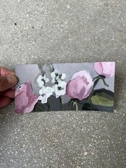 Roses and Stock Flower Miniature Original Acrylic Painting on Watercolor Paper