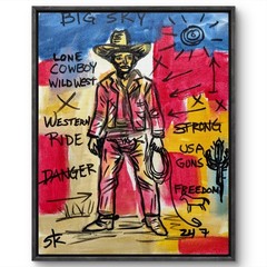 Original Acrylic 11×14 Canvas Signed Bold Neo-Expressionism Cowboy Home Decor