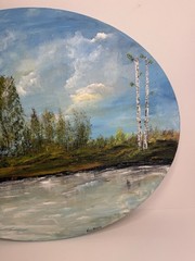 Bear Lake Oil Original Oil Painting Oval Shaped Canvas 20″ X 16″ Signed By Kerri
