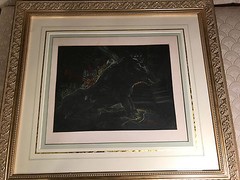 Antique After Frank Stanley Herring „Boar Scene“ Pastel Painting -Framed