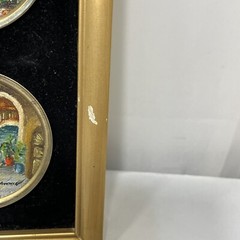 3 Miniature Round Painted New Orleans Courtyard Scenes Signed Hawkins Framed