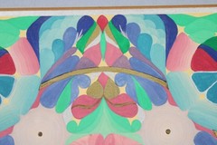 Mid Century Bold Colorful Watercolor Gouache Abstract Painting Unsigned Framed