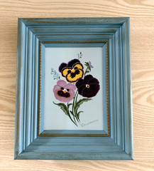Vintage Original Oil Painting of Pansies Framed and Signed By Artist