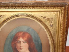 Antique Victorian Portrait Painting Print Beautiful Victorian Woman Red Hair