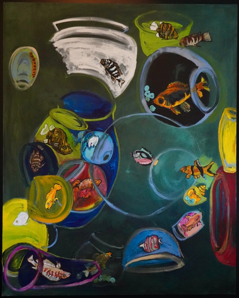 Burt Young, „Fish“- Original Oil Painting. Private Collection 60”H X 48”W