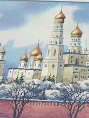 (3) RARE Kremlin/St. Basil’s Cathedral RUSSIA Watercolor ORIGINAL SIGNED Framed