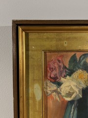 1919 Japanese Antique Floral Still Life Oil Painting By Itaru Tanabe Prewar Art