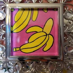 Handpainted Mini Banana Painting In Jeweled Frame Hanging By Twine