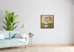 NY Art-Original Oil Painting of Flower Pot on Canvas 23×23 Framed