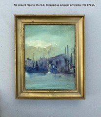 Danish School Oil Painting, Copenhagen Waterfront, Signed & Dated 1968- COA