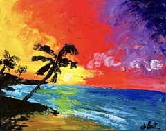 Sunset Beach Palm 14×11 Canvas Original Artwork Impressionist Abstract Fine Art