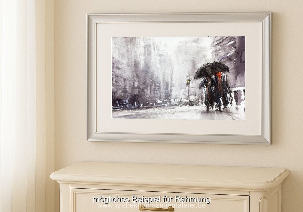 396 Couple in Snow Original Watercolor Painting Painting Impressionist