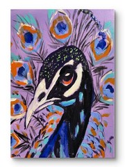 Peacock Portrait Painting Original Colorful Bird Expressionist Artwork