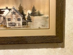 Winter Sky VTG MCM signed by artist watercolor, 1950’s, framed 17 1/2″ x 13 1/4