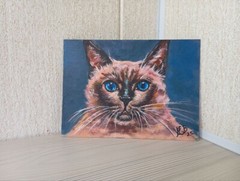 Siamese Cat Original Acrylic Painting Kitty Portrait Pet 6×8 Inch