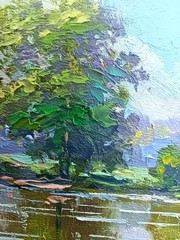 Summer River Original Oil Painting 6×4 Framed Signed Lake Landscape Nature Art