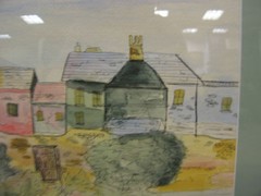 Nice Framed Mixed Media Watercolor of Houses