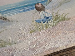 Vintage Gibson Beach Oil Painting Sand Dunes Ocean Seagulls Textured 10×10