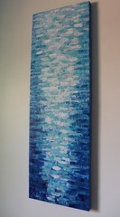 Blue Sky Ocean Waves Abstract Painting 10×30 Coastal Textured Art COA