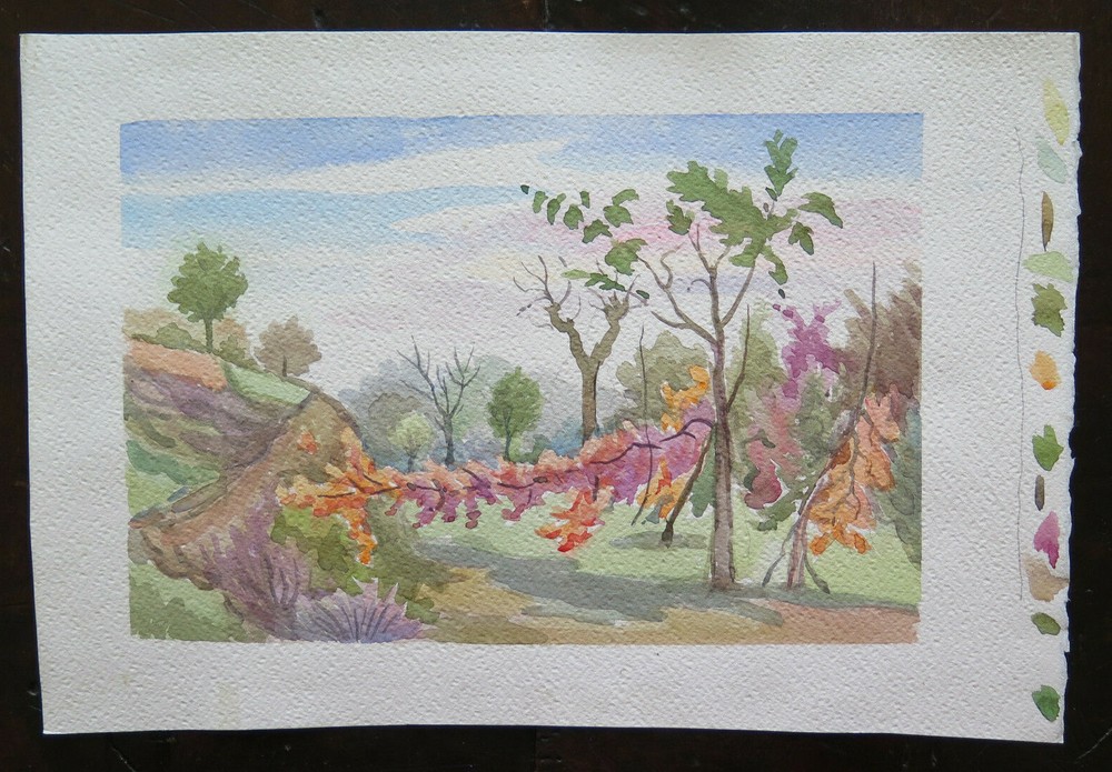 Old Painting Watercolor Landscape Emilia Countryside 38×26 CM P14