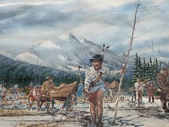 Large Original Realism Painting Colonial Pioneers Military Soldiers Landscape