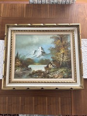 Mid-Century Vintage Oil Painting Board G. Whitman Signed Framed Wood Frame 26×23