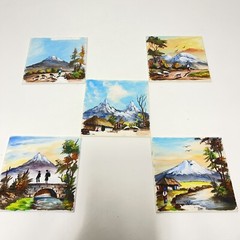 5 Ecuador Folk Art Hand Painted Plastic 4”x 4”Tiles Signed Los Altares Cotopaxi