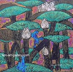 Tung Ngoc Vietnamese lotus original Graphic painting art in heart original