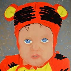 RAMOS Original Vintage Signed Winnie Pooh Tigger Costume Child Portrait Painting