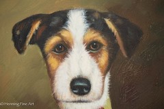 Vintage Dog Portrait Oil Painting Jack Russell Terrier in Military Uniform 15×13