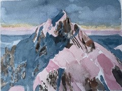 Mt. Cook/Aoraki, New Zealand / orig. W/C / 9″ x 12″ / Mimi Davis, Artist