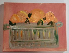 Peach Still Life Painting 11×14 Original Acrylic Canvas Basket of Peaches.