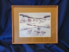 Farm Geese Watercolor Painting Numbered & Signed 17.5 L x 14.75 H Matted/Framed