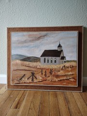 Vintage 1978 Original Oil Painting – Country Church Landscape – Framed
