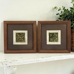 2 Gary Stretar Original Watercolors Arts & Crafts Style Framed Oak Leaf Acorn 7″
