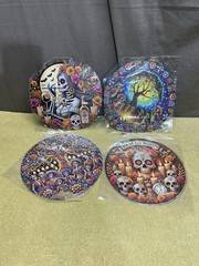LOT OF 4 NEW Mexican Day Of The Dead Skeleton Round Aluminum Signs