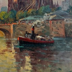 Jean Fabry, Antique French Oil Painting Paris Notre-Dame Cathedral Seine Signed